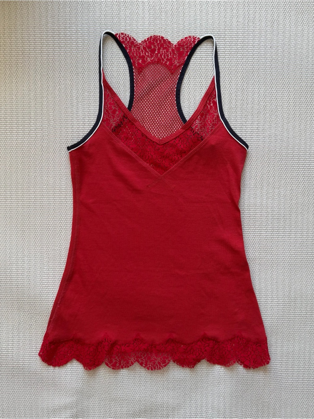 Euro Marc Cain Red Lace-Trim Racerback Sporty Tank Top